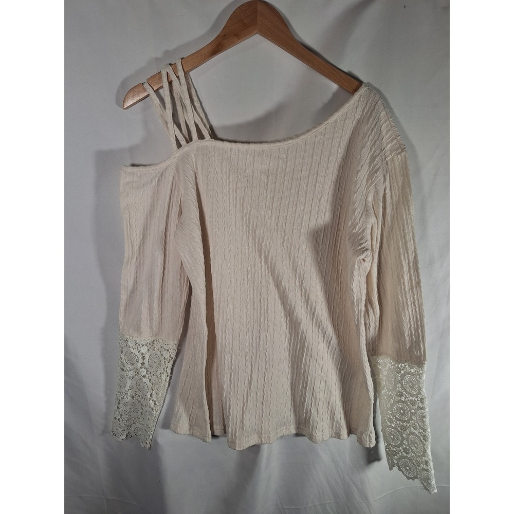 Unbranded Cream One Shoulder Strappy Boho Top with Crochet Lace Cuffs XL